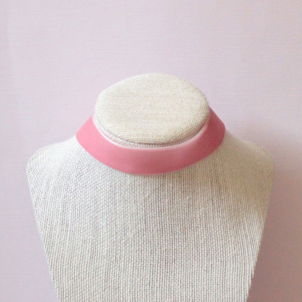 Women’s Handmade Pink/Coral Wide Velvet Choker Necklace with Copper